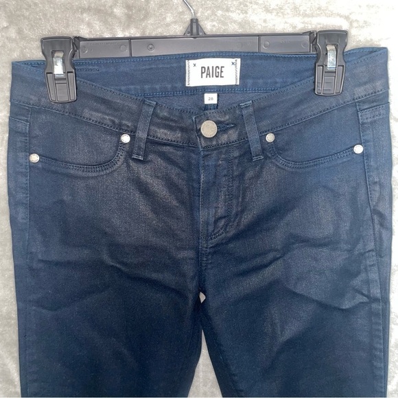 Paige Verdugo Ankle Sailor Blue Coated Jeans Size 28 Mid-Rise Stretch - Picture 2 of 10